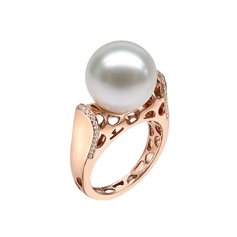 Bague signature perle des mers du sud - Corail starlette diamanté - 1