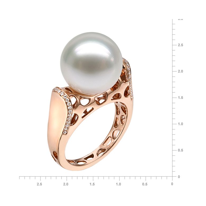Bague signature perle des mers du sud - Corail starlette diamanté - 2