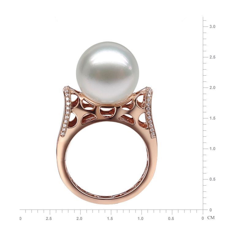 Bague signature perle des mers du sud - Corail starlette diamanté - 3