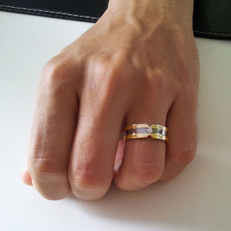 Bague Homme en Or jaune et  blanc, Diamant 0.055ct | Horace - 2