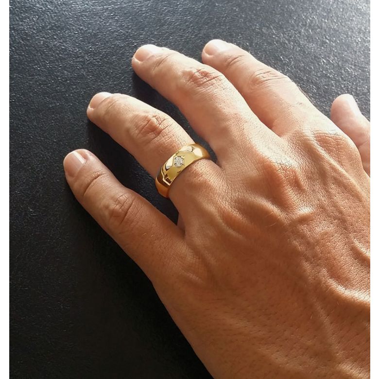 Chevalière - Bague chevalière homme en or jaune - 1 diamant central | Borgia - 2