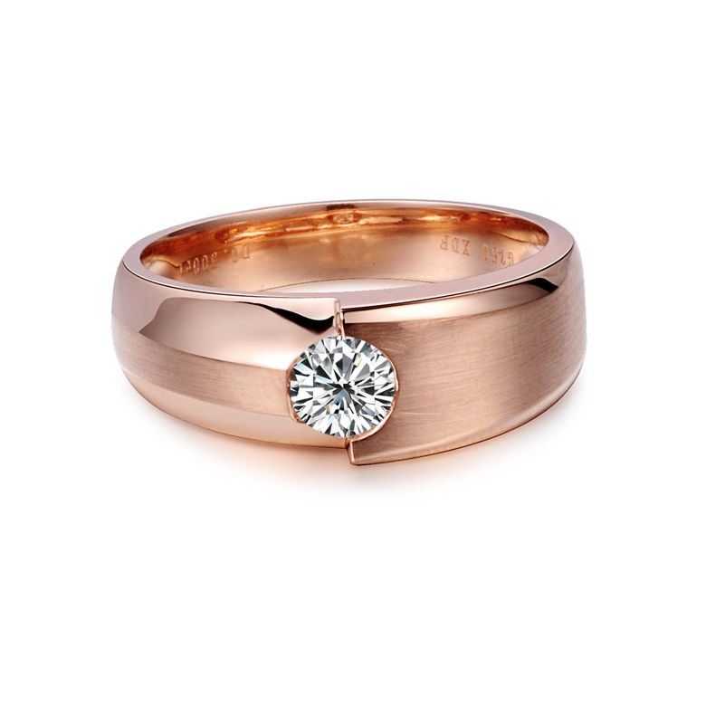 Bague homme duo d'or rose serti d'un diamant de 0.50ct | Gemperles - 4