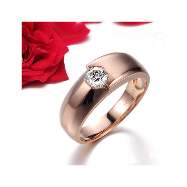 Bague homme duo d'or rose serti d'un diamant de 0.50ct | Gemperles - 3