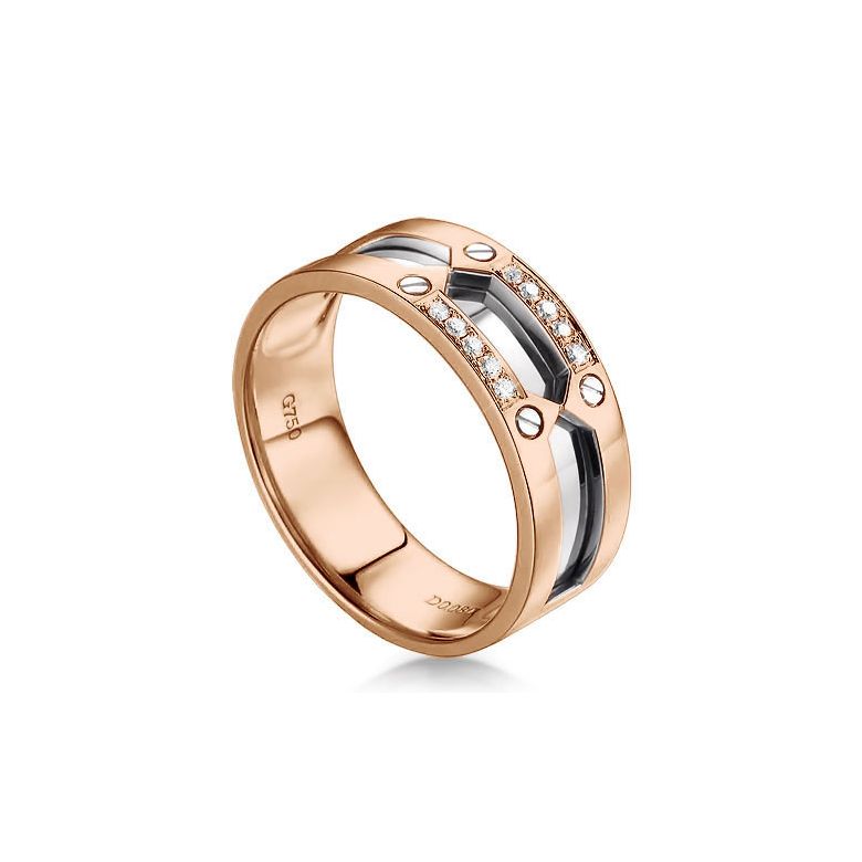 Bague homme histoire d'or contemporaine. Or rose & blanc, Diamant - 1