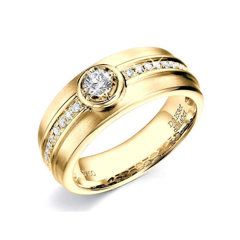 Bague Homme Chevalière or jaune 750/1000, Diamant Serti - 1