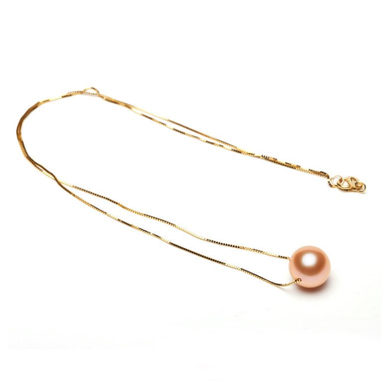 Collier pendentif perle rose - Chaine or jaune - 3
