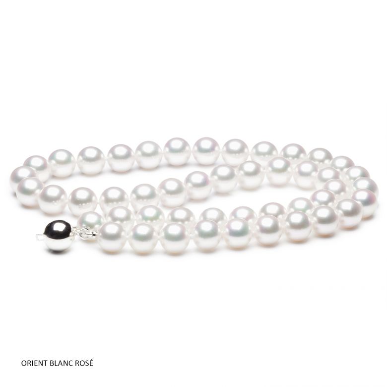 Collier perles fines - Collier perle Akoya blanche Japon - 7.5/8mm - 2