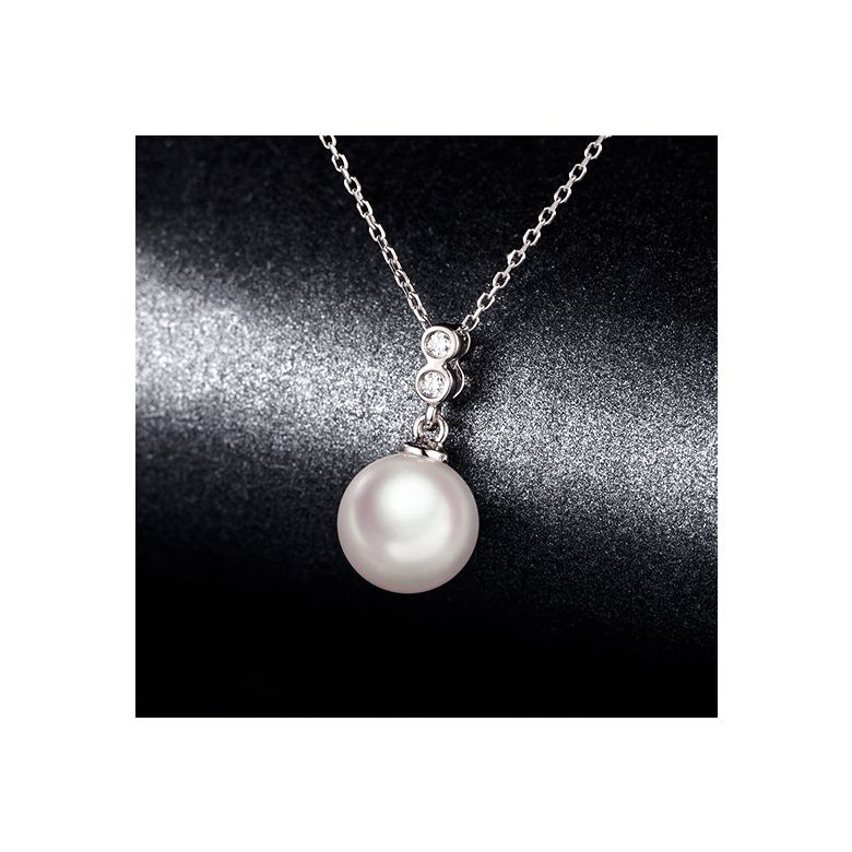 Pendentif perle Akoya 8/8.5mm. Or blanc, sertis 2 diamants - 4
