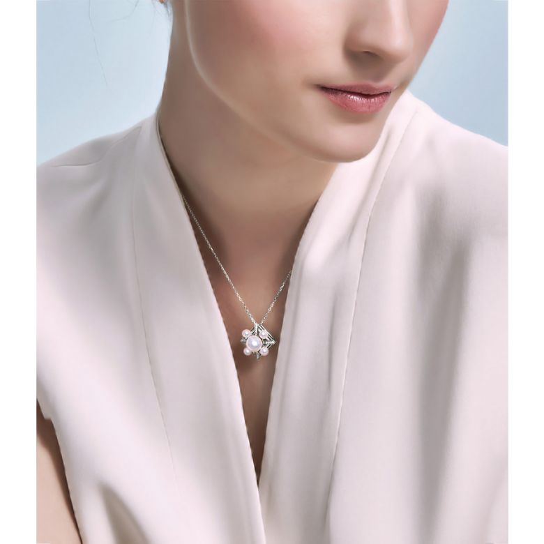 Pendentif Voyage stellaire I Perles Akoya Or blanc Diamants - 3