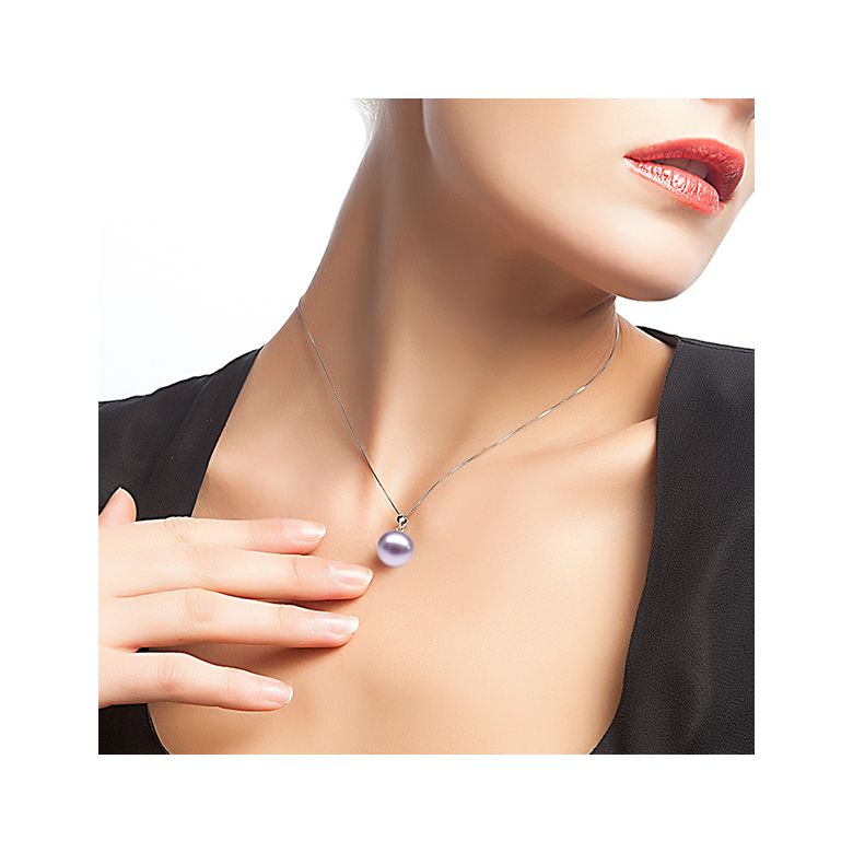Collier une perle lavande - Pendentif or blanc - 2