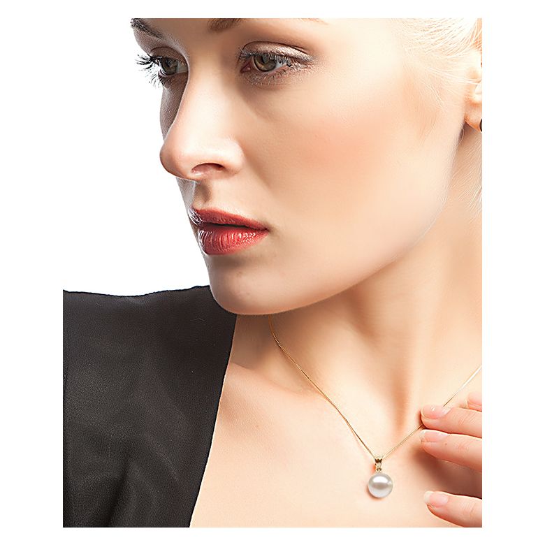 Collier une perle blanche. Pendentif or jaune - 2