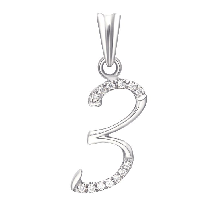 Pendentif chiffre 3 - Or blanc 18cts - Diamants 0.065ct - 1