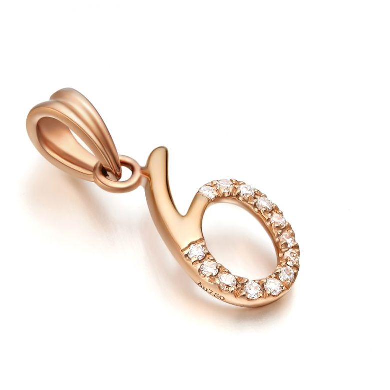 Pendentif chiffre 6 - Or rose 18cts et diamants 0.065ct - 3