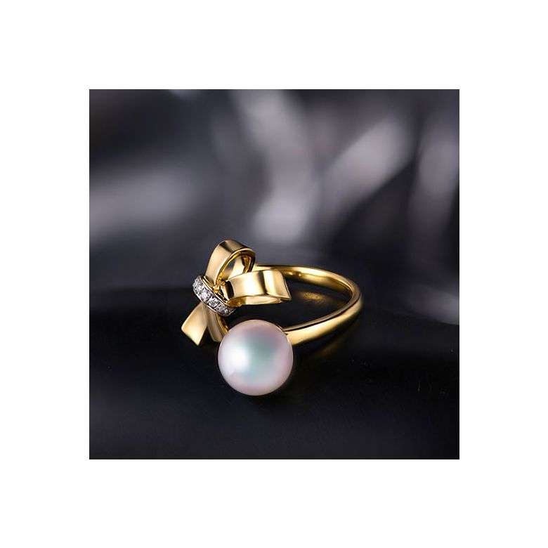 Bague Noeud avec Ganse. Perle Akoya, Or jaune et Diamants - 8