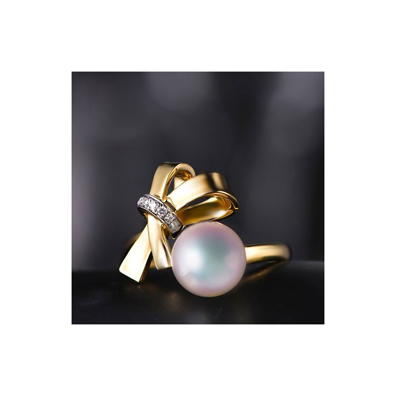 Bague Noeud avec Ganse. Perle Akoya, Or jaune et Diamants - 4