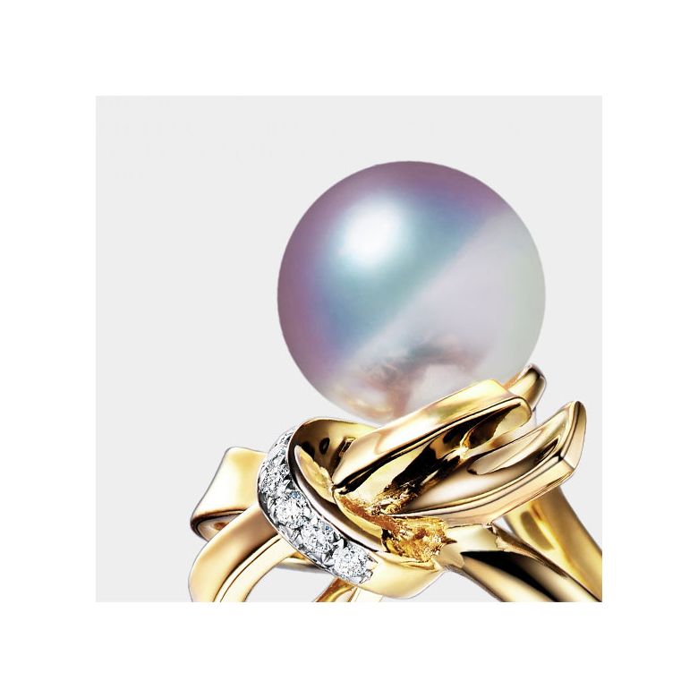 Bague Noeud avec Ganse. Perle Akoya, Or jaune et Diamants - 3