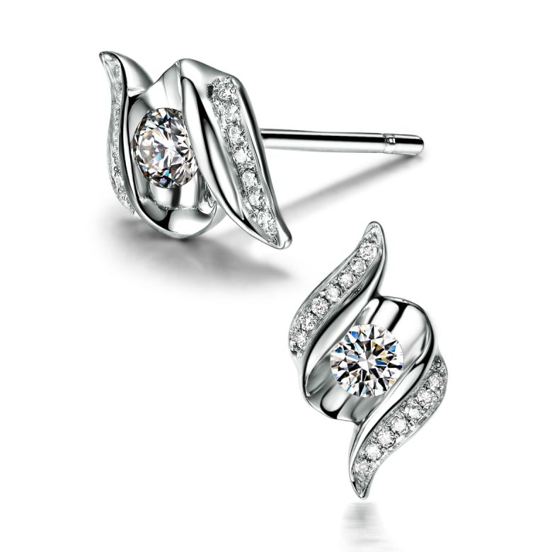 Boucles d'oreilles pendantes. Or blanc Diamants. Carat personnalisable - 6