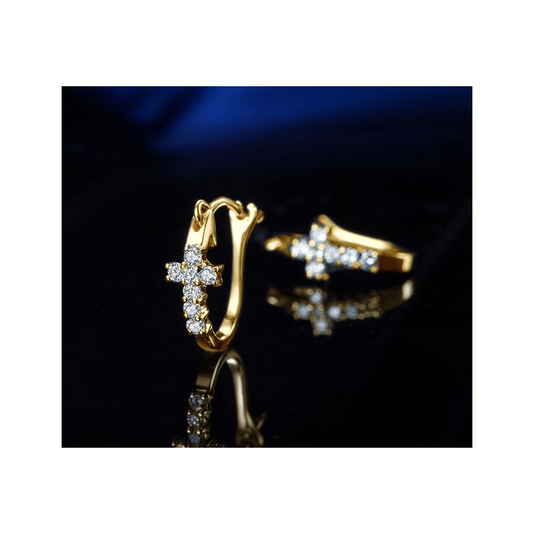 Boucles d'oreilles dormeuses religieuses. Croix diamants Or jaune  - 3