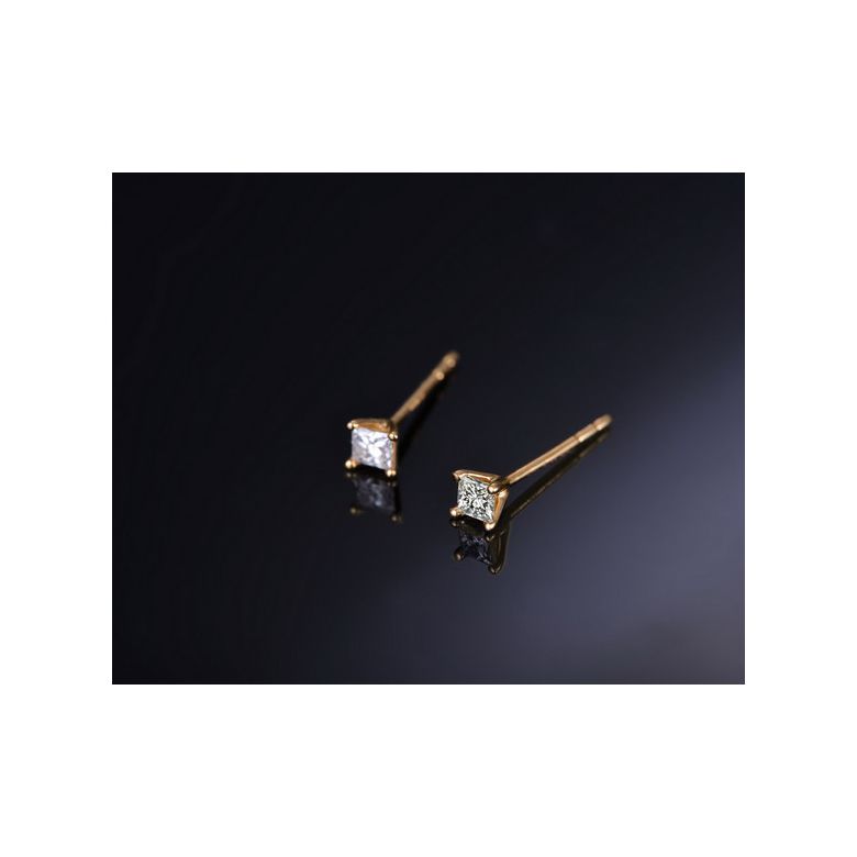 Puces diamants taille princesse 0.20ct. Or jaune. Personnalisable - 4