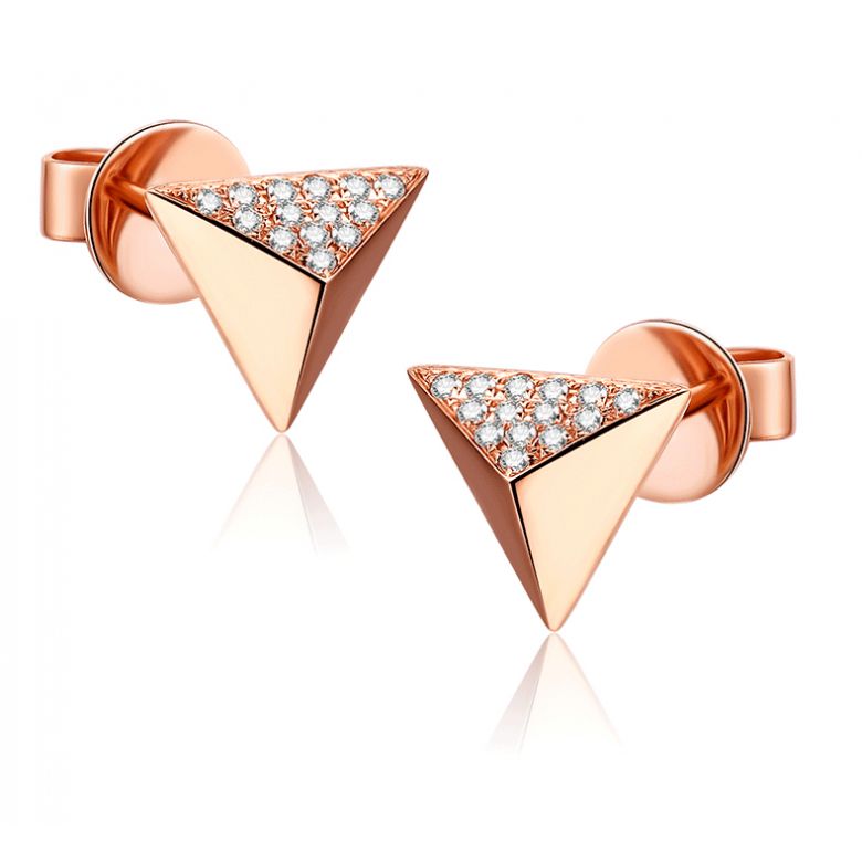 Boucles oreilles clous forme pyramidale. Or rose, diamants - 6