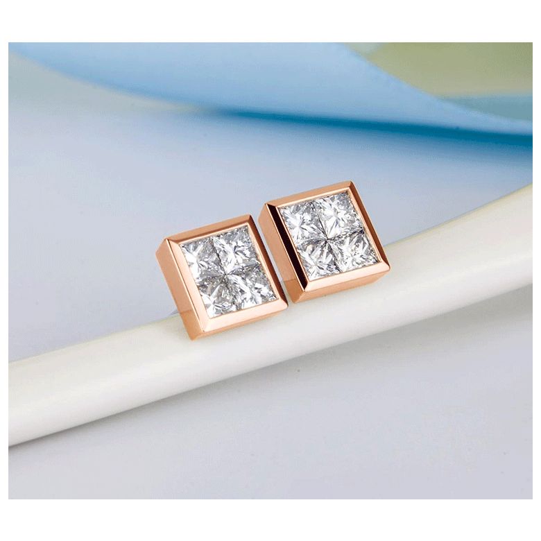 Boucle Puce Personnalisable diamant Princesse 0.40ct. Or rose - 5