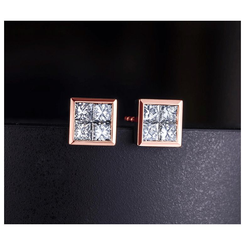 Boucle Puce Personnalisable diamant Princesse 0.40ct. Or rose - 3