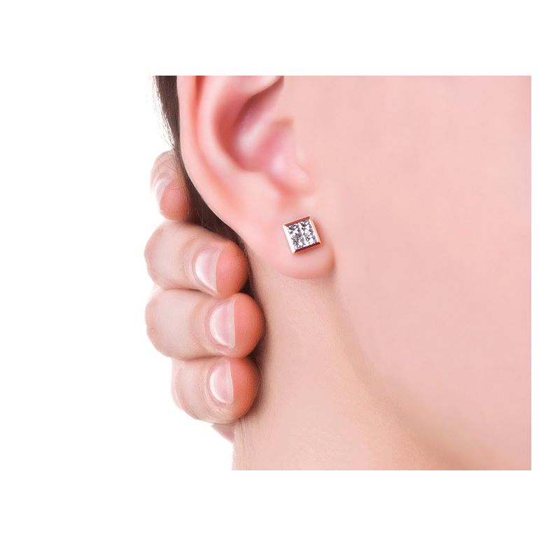 Boucle Puce Personnalisable diamant Princesse 0.40ct. Or rose - 2