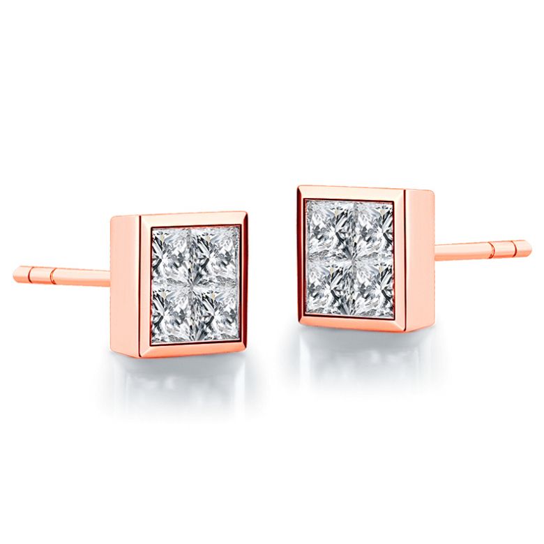 Boucle Puce Personnalisable diamant Princesse 0.40ct. Or rose - 8
