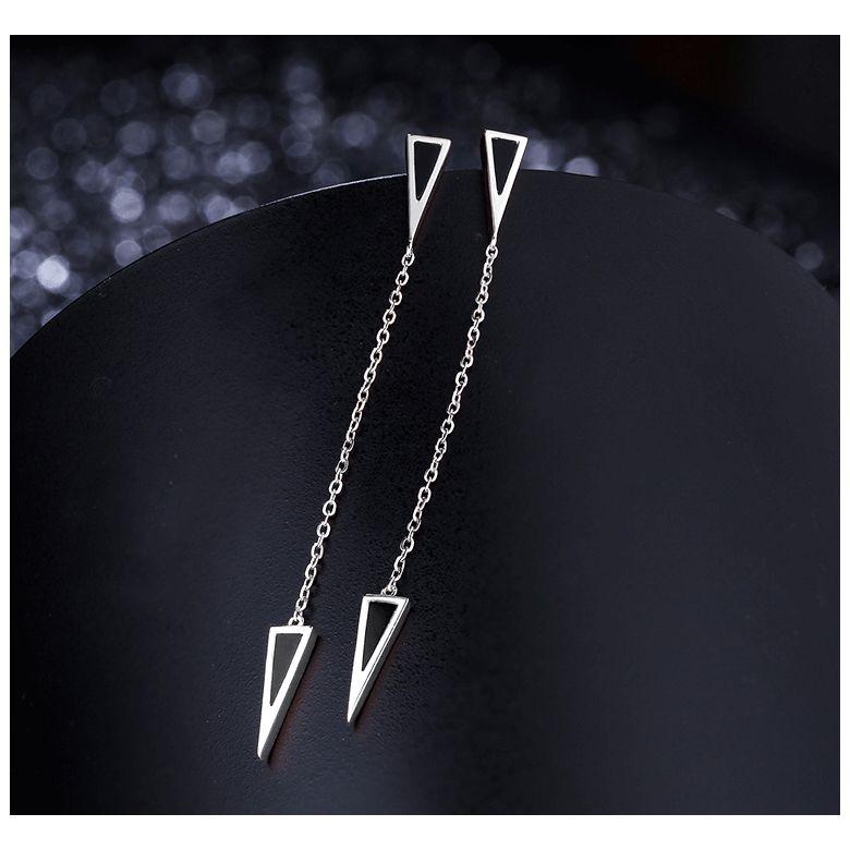 Pendants d'oreilles Or blanc et agates noires. Chaînettes - 3