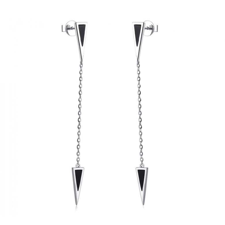Pendants d'oreilles Or blanc et agates noires. Chaînettes - 6