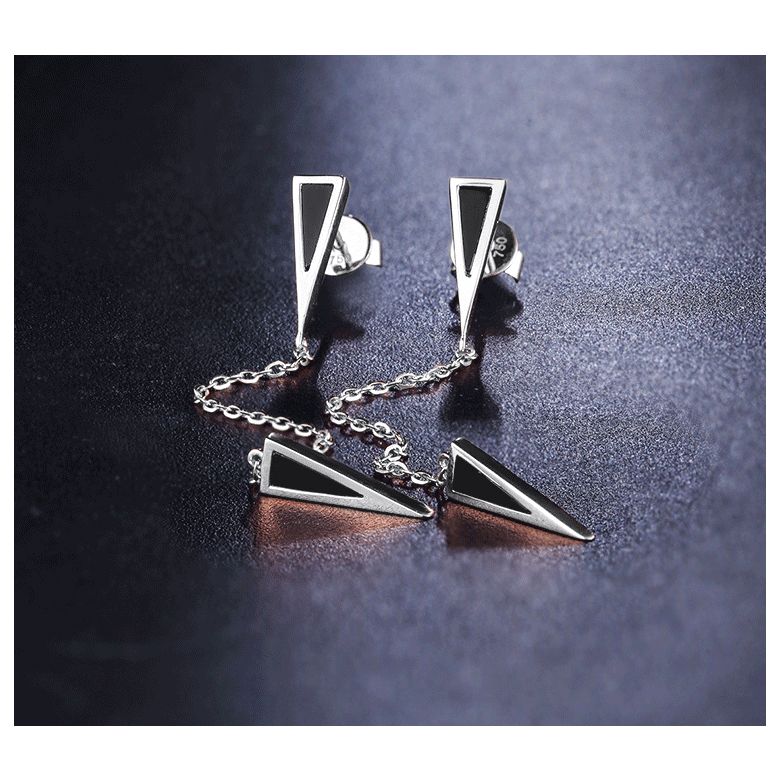 Pendants d'oreilles Or blanc et agates noires. Chaînettes - 5