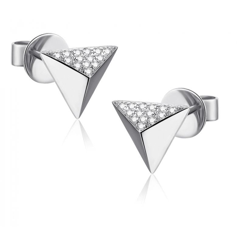 Boucles oreilles clous forme pyramidale. Or blanc, diamants - 6