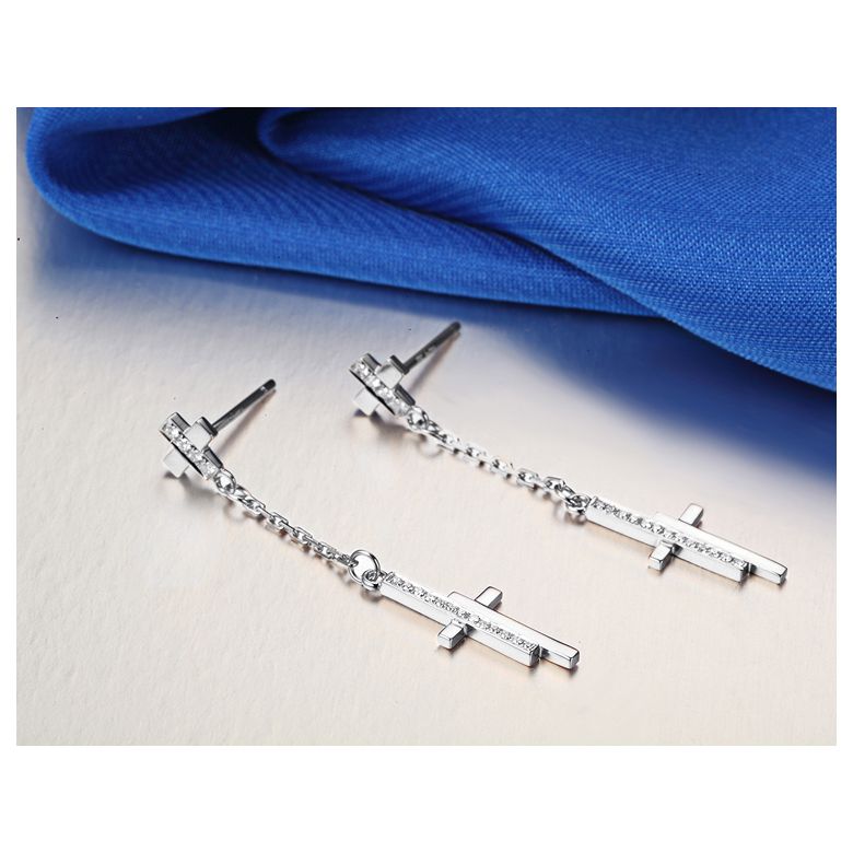 Boucles oreilles croix pendante Or blanc diamants 0.21ct - 2