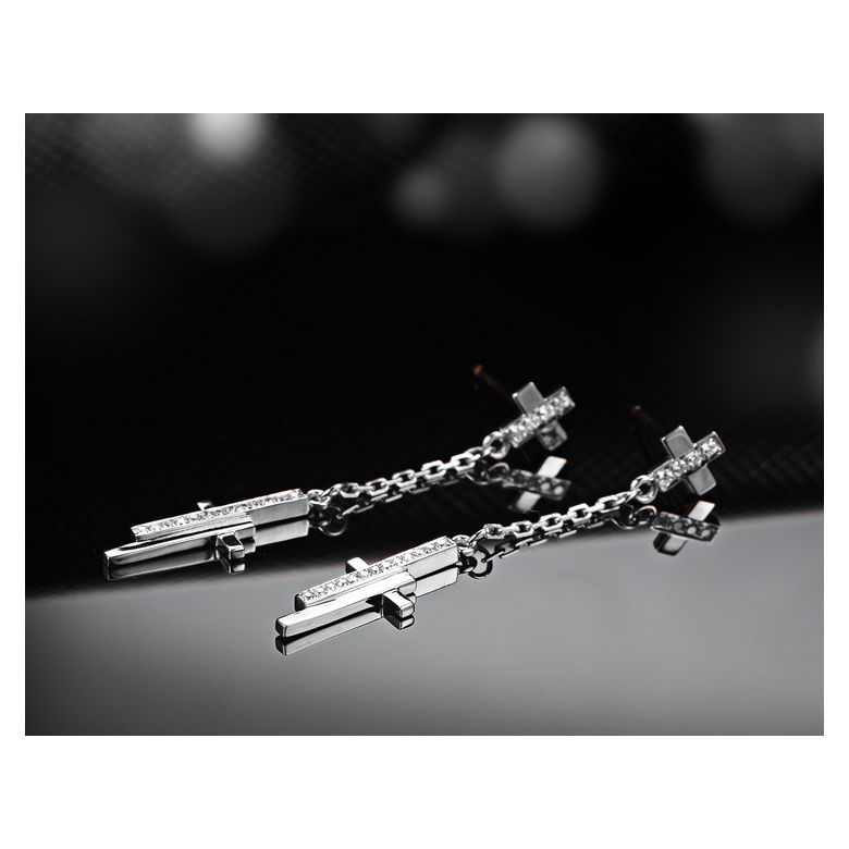 Boucles oreilles croix pendante Or blanc diamants 0.21ct - 3