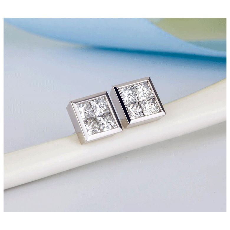 Boucles puces diamants princesse 0.40ct. Or blanc. Personnalisable - 3