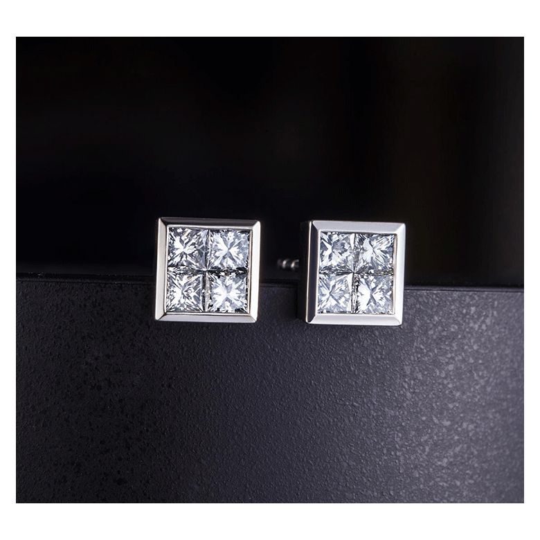 Boucles puces diamants princesse 0.40ct. Or blanc. Personnalisable - 4
