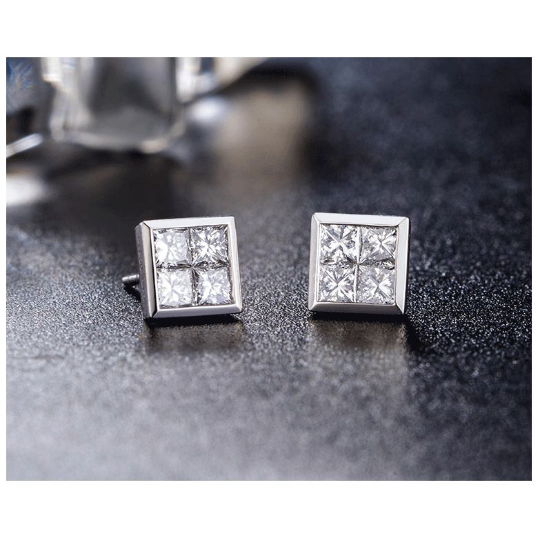 Boucles puces diamants princesse 0.40ct. Or blanc. Personnalisable - 6