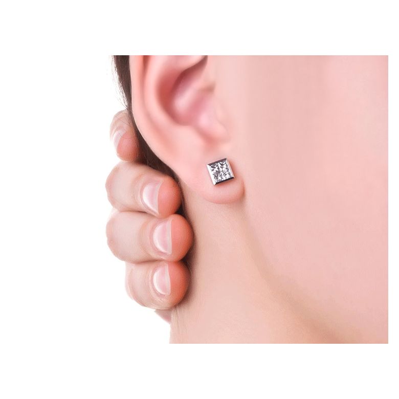 Boucles puces diamants princesse 0.40ct. Or blanc. Personnalisable - 2
