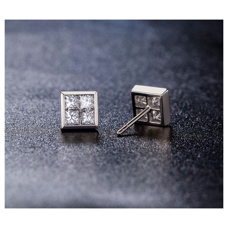 Boucles puces diamants princesse 0.40ct. Or blanc. Personnalisable - 5