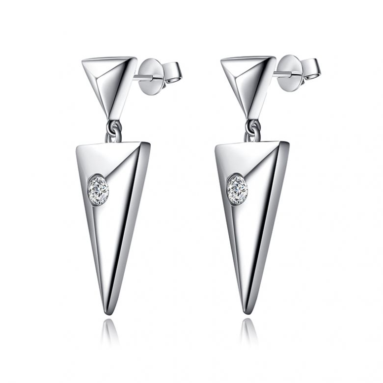 Pendants d'oreilles triangles Or blanc. Diamants 0.10ct - 7