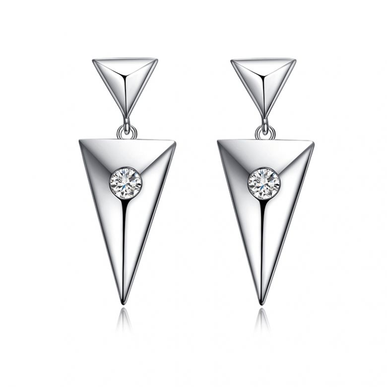 Pendants d'oreilles triangles Or blanc. Diamants 0.10ct - 1