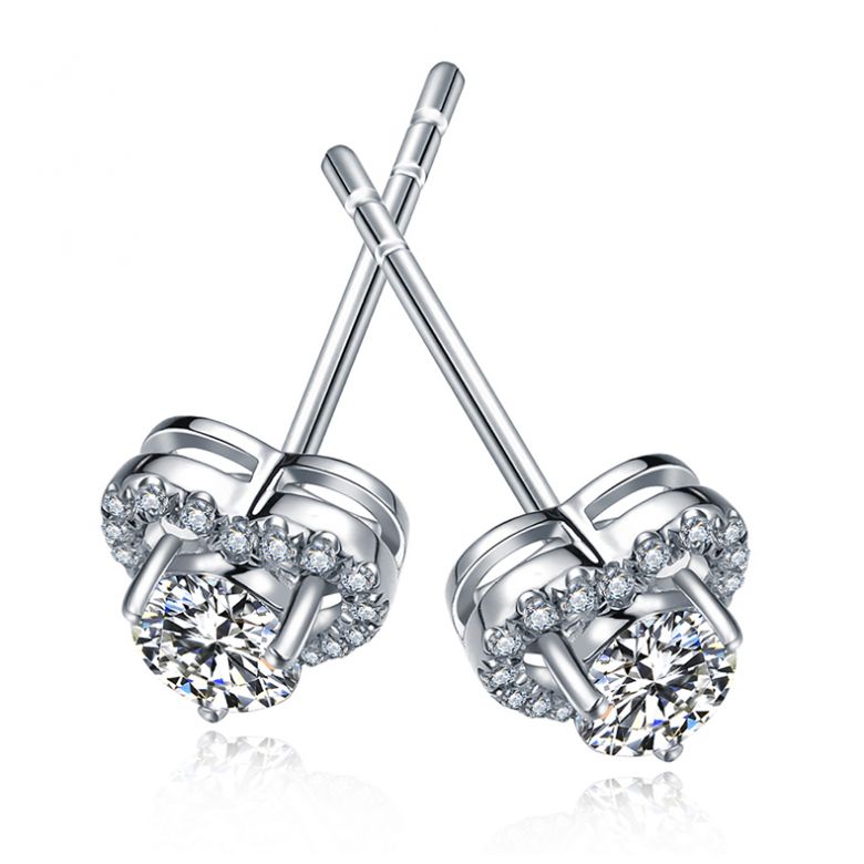 Boucles Oreilles diamants 0.60ct. Or blanc. Coeur - 8