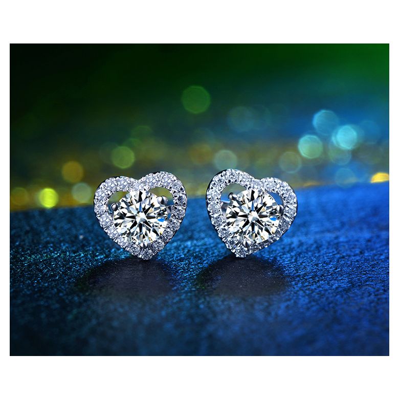 Boucles Oreilles diamants 0.60ct. Or blanc. Coeur - 3