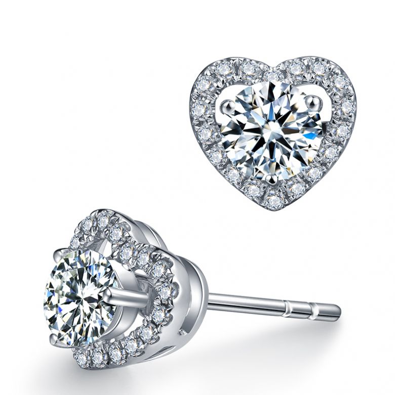 Boucles Oreilles diamants 0.60ct. Or blanc. Coeur - 7