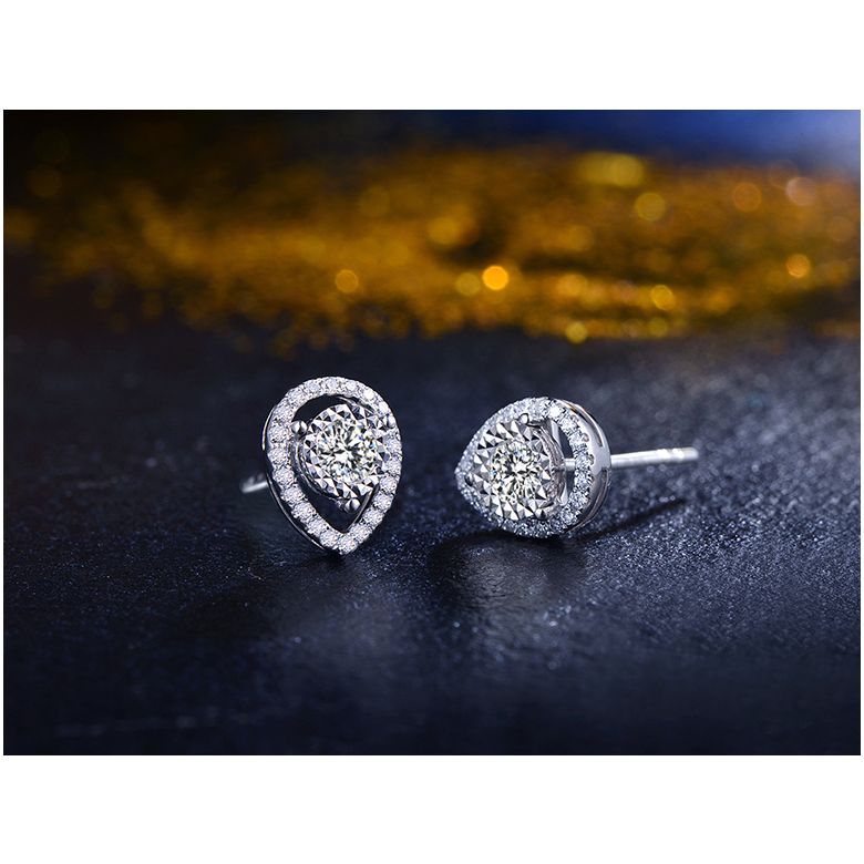 Boucles Oreilles Or blanc diamants 0.32ct. Forme goutte - 3