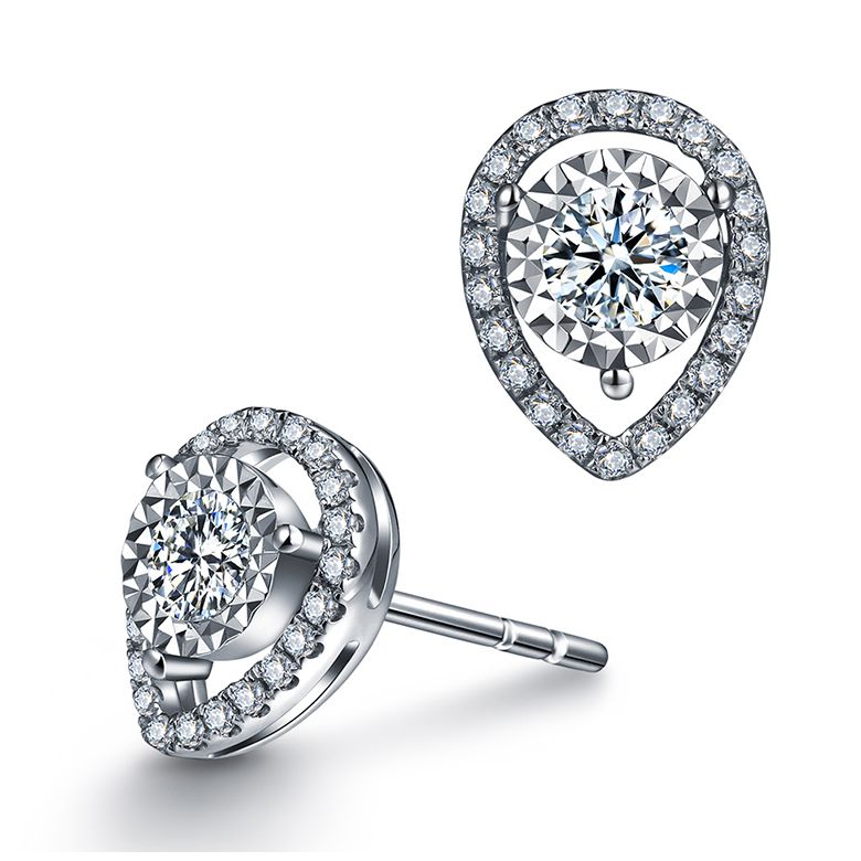 Boucles Oreilles Or blanc diamants 0.32ct. Forme goutte - 8