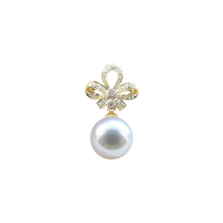 Pendentif noeud classique - Or jaune - Perle d'Australie blanche - 2