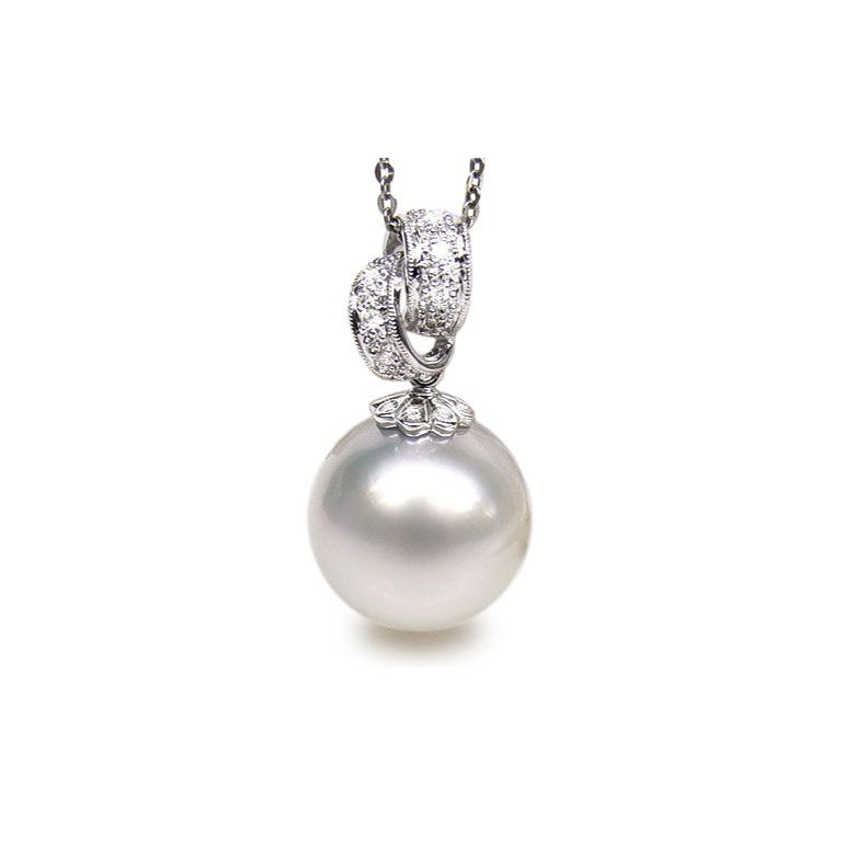 Pendentif Tasman enroulé - Perle d'Australie - Or blanc, diamants - 1