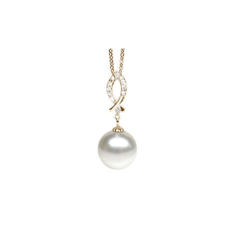 Pendentif Île Bruni - Perle d'Australie blanche - Or jaune, diamants - 1