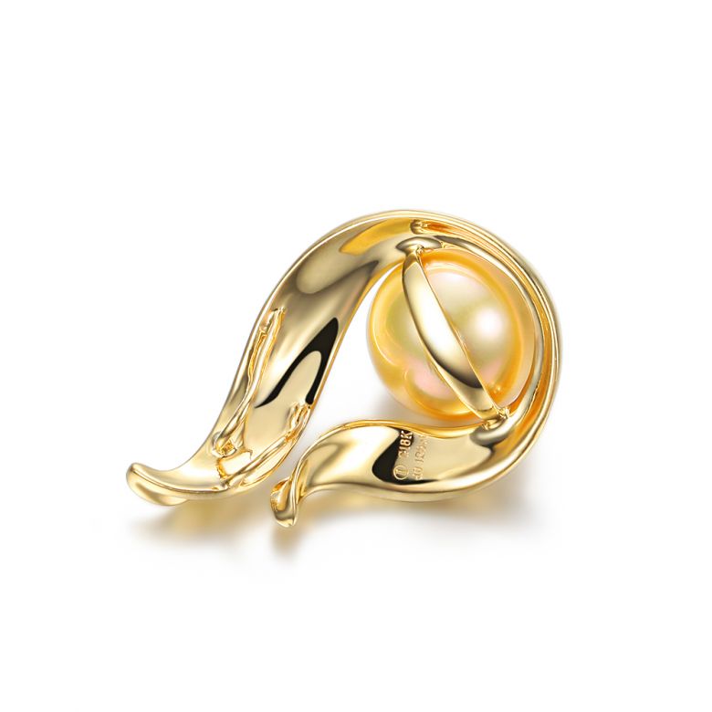  Pendentif Douce Végétale - Perle dorée - Or jaune, diamants - 4